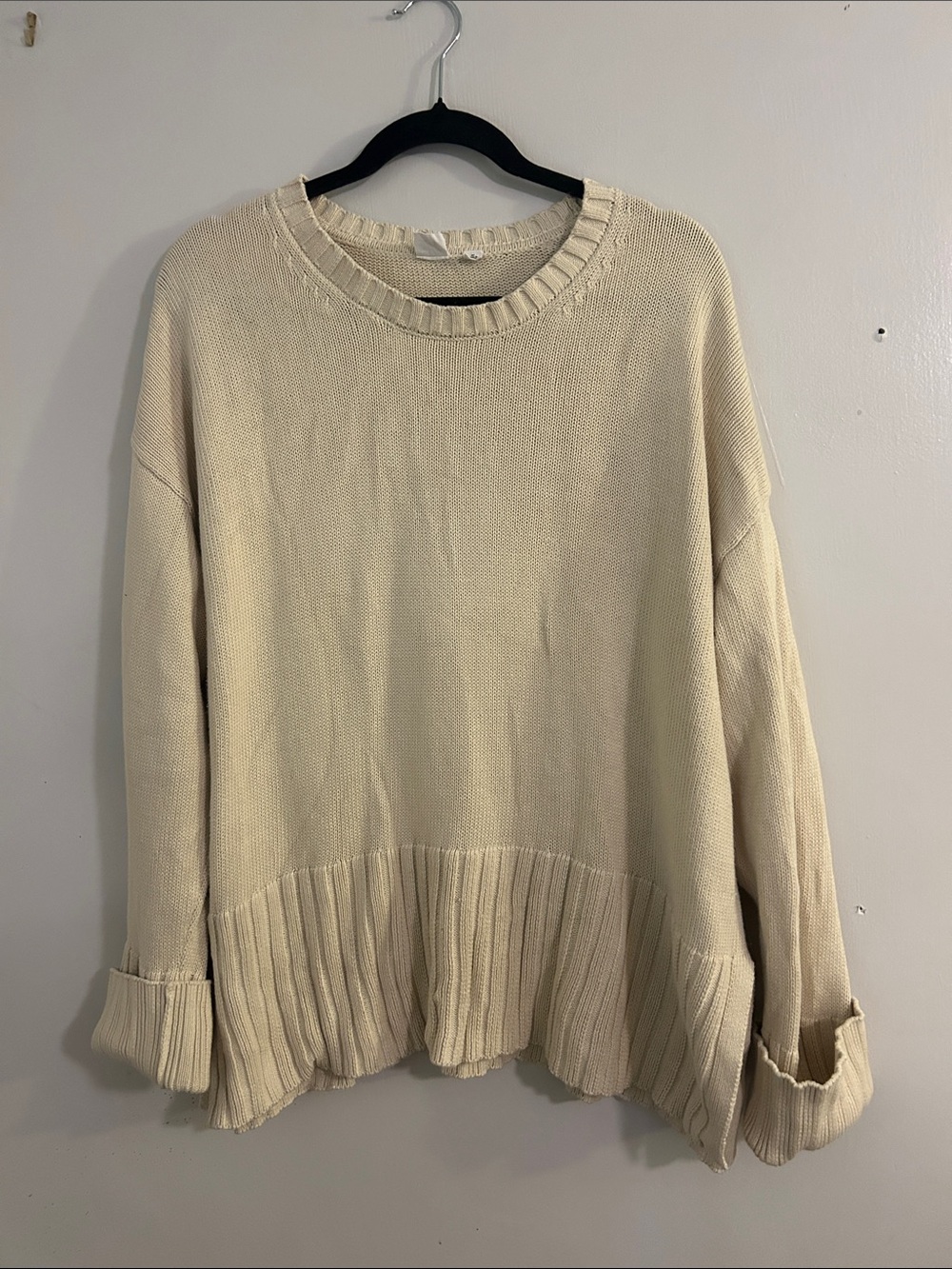 GAP Neutral Cream Relaxed Ribbed-Hem Crewneck Sweater